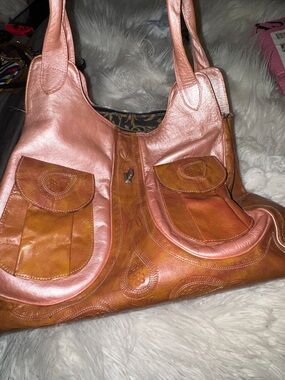 Vintage Tooled Leather Boho Shoulder Bag | Two-Tone Western Festival Purse